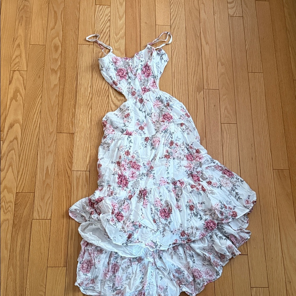Floral mini open back Dress with Spaghetti Straps